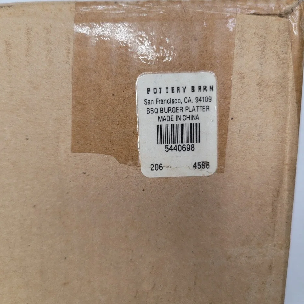 Pottery Barn New Old Stock BBQ Burger Serving Tray Plastic Red White 15x20 w Box
